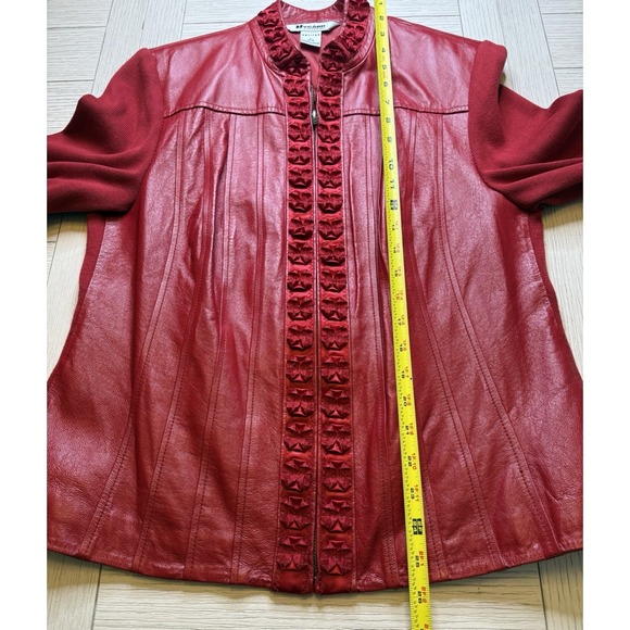 Nyagard  Womens Vintage Jacket Petite Sz L Red Leather W/ Knit Zip Up Jacket‎ - Picture 2 of 11